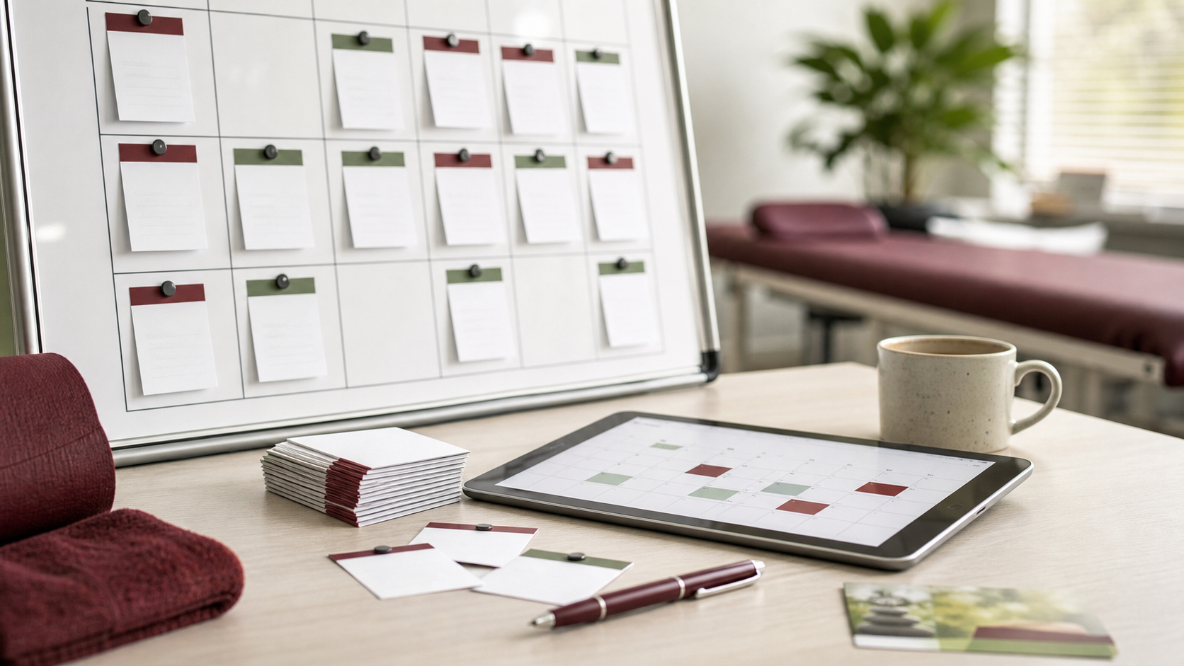 Organisierter Therapieplan mit Kalender und Karten